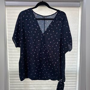 West Kei Navy Draped Blouse with Pink Details